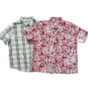 Lot‎ Of 2 HABAND Mens XL Short Sleeve Button Down Shirts Tropical / Plaid Design
